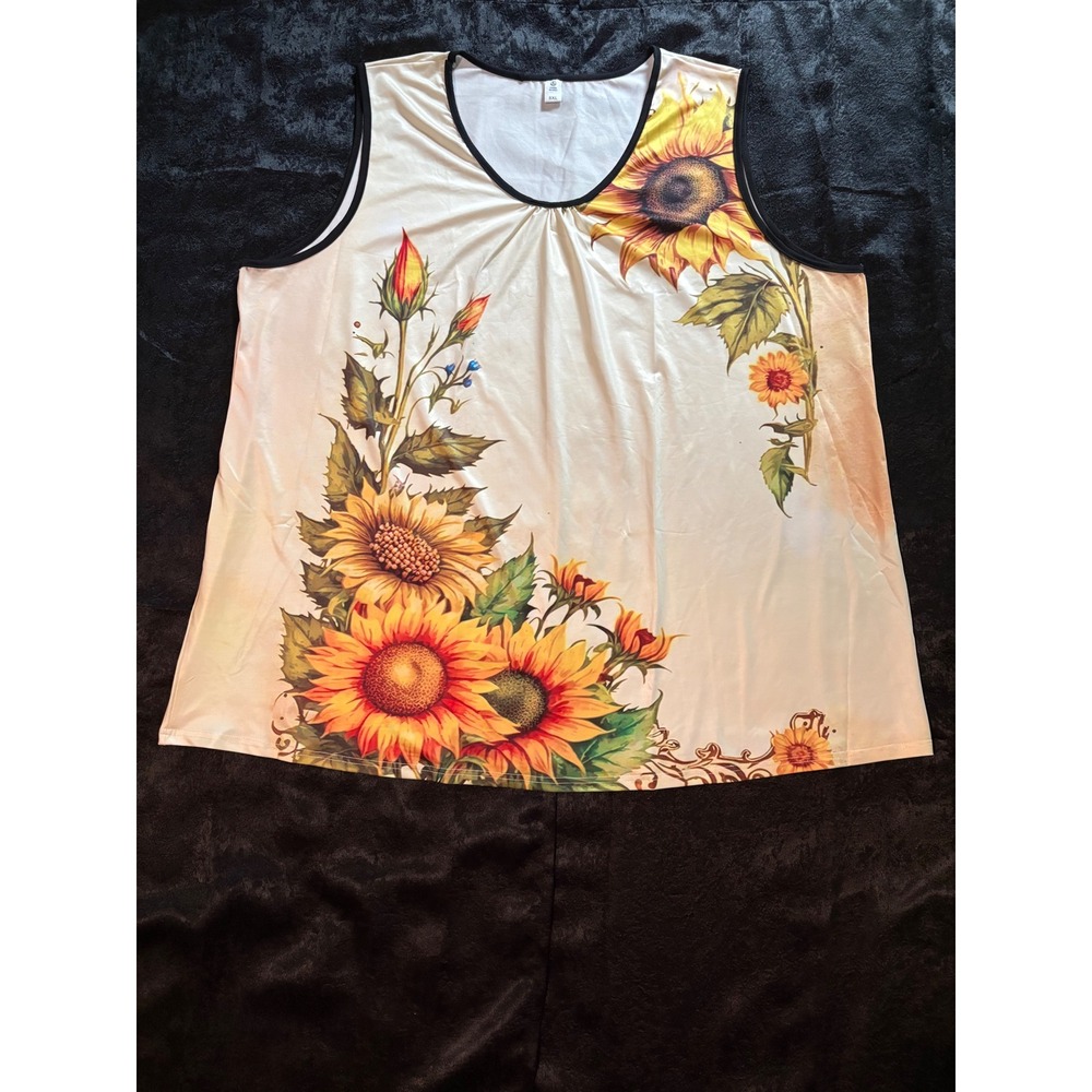 Chaos Monkey Sunflower Floral‎ Tank Top Sleeveless Scoop Neck Plus Size 8XL